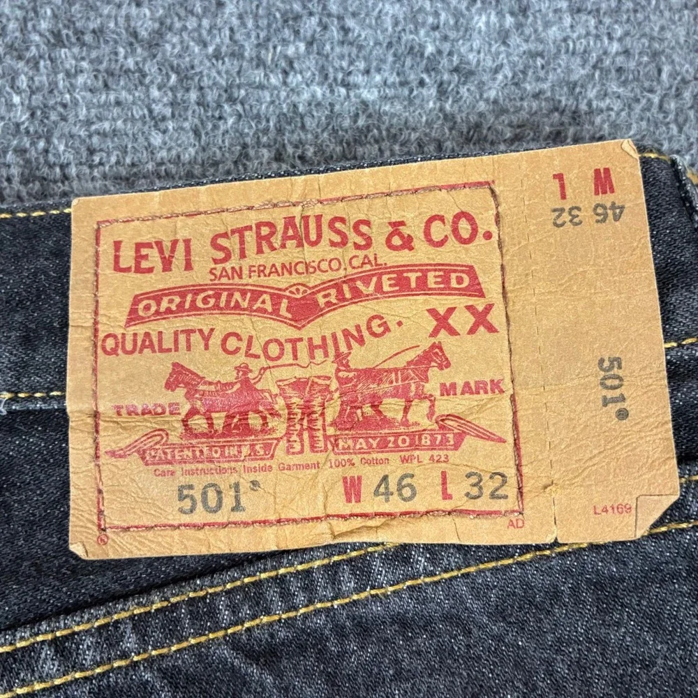 Y2K 90s Levis 501 Original Straight Leg Jeans Mens 46x32 Dark Wash Button Fly